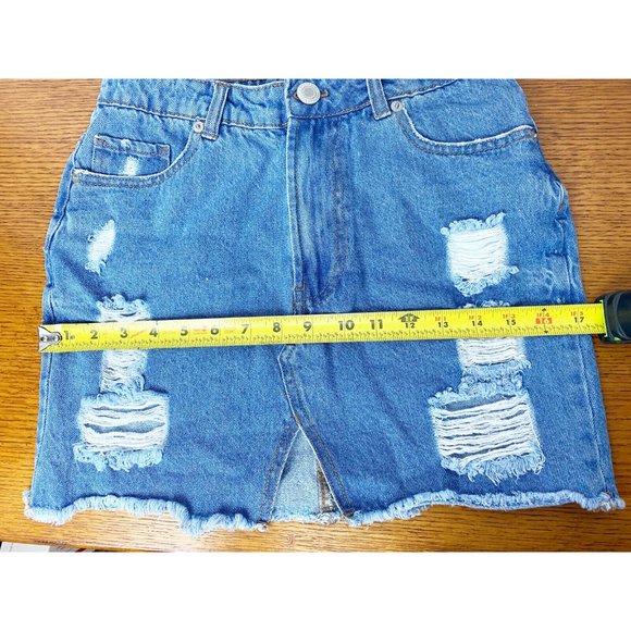 SWS Denim Sz S Denim Distressed High Waisted Skirt - Picture 4 of 7